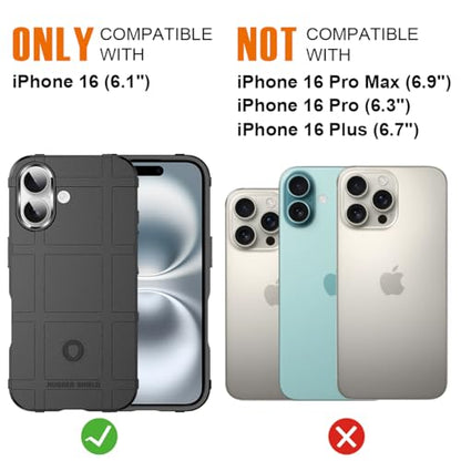 Rugged Shield 8ft Drop Proof TPU Thick Armor Tactical Protective Case Compatible with iPhone 16 (6.1 inches) - Dark Black - color: Dark Black, size: iPhone 16