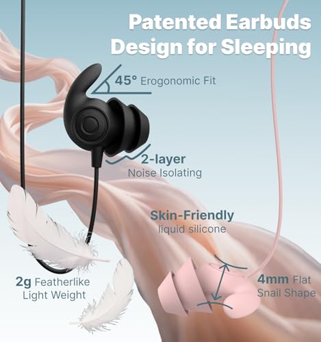 Hmusic 3.5mm Wired Sleep Earbuds, 2g Lightweight Earphones for Side Sleeper - color: Black, size: Audio Jack