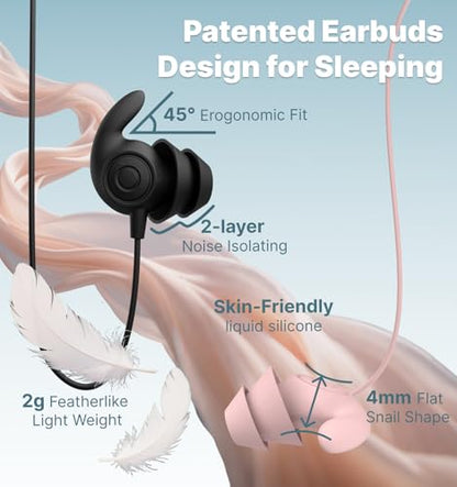 Hmusic 3.5mm Wired Sleep Earbuds, 2g Lightweight Earphones for Side Sleeper - color: Black, size: Audio Jack