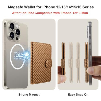 Bocasal for MagSafe Card Wallet for iPhone, Carbon Fiber Brown - color: Carbon Fiber Brown