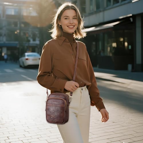 Small Crossbody Bags for Women, RFID Phone Purse with Card Slots, Triple Compartments Lightweight Shoulder Bag - color: 4-coffee
