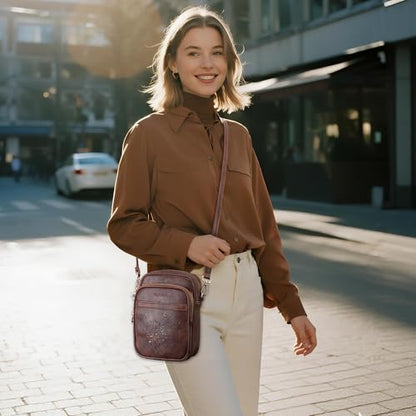Small Crossbody Bags for Women, RFID Phone Purse with Card Slots, Triple Compartments Lightweight Shoulder Bag - color: 4-coffee