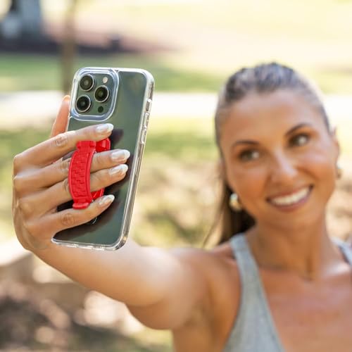 SpiiderGriip 360 Rotating Phone Grip – Flat-Fold Kickstand & Secure Strap – Works with iPhone, Android, Tablets & Cases – Comfortable & Durable (Red) - color: Red