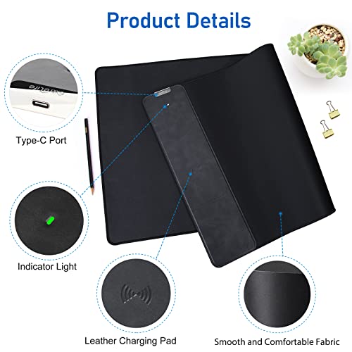 Mouse Pad with Wireless Charging, Gaming Mousepad, 31.5"x15.7" Extra Large Desk Mat XXL, Non-Slip Rubber Base, Waterproof Computer Keyboard Pad for Gaming, Home, Office, Black Desk Pad - color: Carbon Black