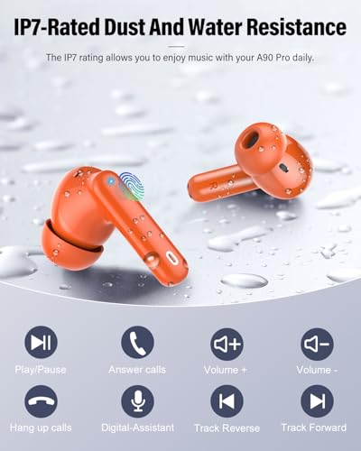 Wireless Earbuds, Bluetooth 5.4 Headphones Bass Stereo/Clear Calls, Orange - color: Orange