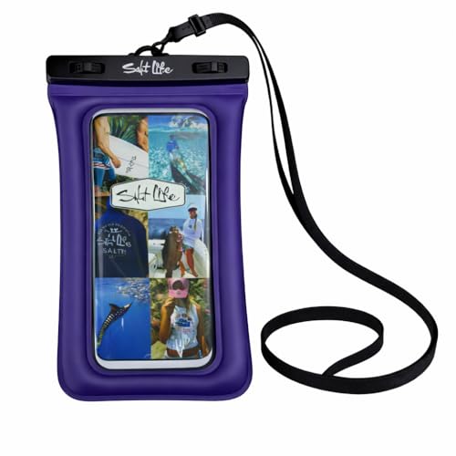 Salt Life Floating Waterproof Phone Case– IPX8 100% Waterproof Phone Case that Floats in Water, Universal Phone Dry Bag with Touchscreen Clear Window, Secure Seal Closure & Lanyard (Purple) - color: Purple