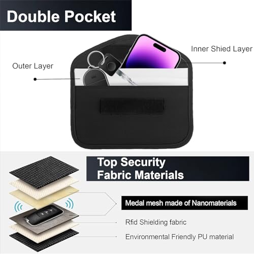 Faraday Bags for Car Keys and Cell Phone, RFID Signal Blocking Key Pouch Wallet Anti-Tracking Anti Theft Car Protection Signal Jammer WiFi GSM LTE NFC RFID GPS Blocker - color: 1 Packs - 8" * 4" Upgraded
