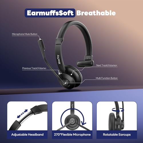 Wireless Headset with Mic for Work, Bluetooth Headset, Mic Clear Calls, Wireless Headphones with AI Noise Cancelling Microphone (Bluetooth 5.3 & Mic Mute), for Laptop (Without USB Dongle)