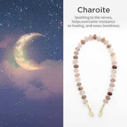 POSADINA Natural Stone Phone Charm, Beaded Healing Phone Wrist Strap, Handmade Cellphone Chain Lanyard with Tether Tab - color: Charoite