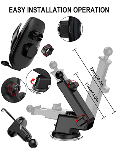 Wireless Car Charger Mount, Fast Charging Auto Clamping 15W Intelligent Dual Control Induction Car Phone Holder Mount Wireless Charging Compatible with All iPhone Android Smartphone