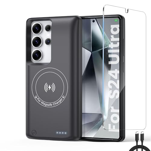 for Samsung Galaxy S24 Ultra Battery Case,Real 10000mAh Charging Phone case Portable Power Bank Case with Magnetic Wireless Charging,Protective Charger Phone case with Battery Pack Black - size: Galaxy S24 Ultra