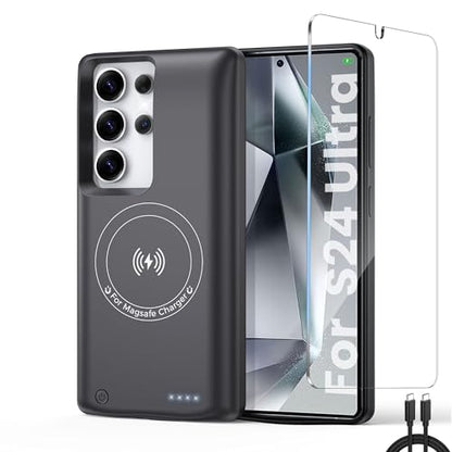 for Samsung Galaxy S24 Ultra Battery Case,Real 10000mAh Charging Phone case Portable Power Bank Case with Magnetic Wireless Charging,Protective Charger Phone case with Battery Pack Black - size: Galaxy S24 Ultra