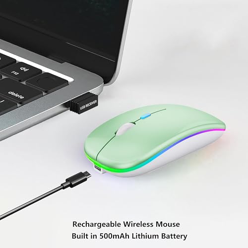 WREANU Wireless Bluetooth Mouse, Rechargeable Laptop Mice, Green - color: Green Wireless Bluetooth Mouse