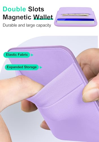 Senose Magnet Wallet, 6 Cards Holder, Phone Wallet Magnetic Back of Phone | Slim Stretchy Card Holder, Compatible for iPhone 17/16/15/14/13/12 Pro Max Plus Air Series, Selected Samsung, Light Purple - color: Light Purple