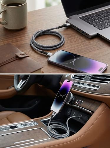 Voltix USB-A to Lightning Cable, 6A Super Fast Charging, 3.3 FT Braided Nylon, High-Speed Data Transfer, Compatible with iPhone 8, XR, 11, 12, 13 Series, Gray