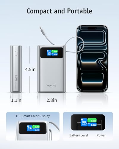 RORRY 45W Portable Charger, 20000mAh Power Bank, iPhone Battery Pack - color: Sliver