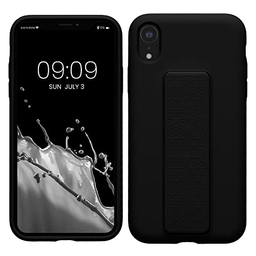 kwmobile Case for Apple iPhone XR Case - Soft TPU Cover with Silicone Coating - with Hand Strap and Stand Function - Shockproof - Black - color: black