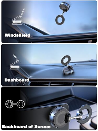 snanlen Upgraded 360° Nano Gel Vacuum Magnetic Phone Holder, Car Phone Holder for Magsafe[108+LBS Strongest Suction & 3000gf Strongest Magnetic], Suction Cup Phone Mount for Car/for iPhone 17 Pro Max - color: Black