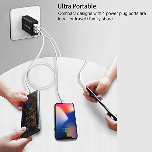 Fast Charging 3.0 Wall Charger, 4-Port USB Charger Block, Multi USB Plug - color: Black (4-Port)