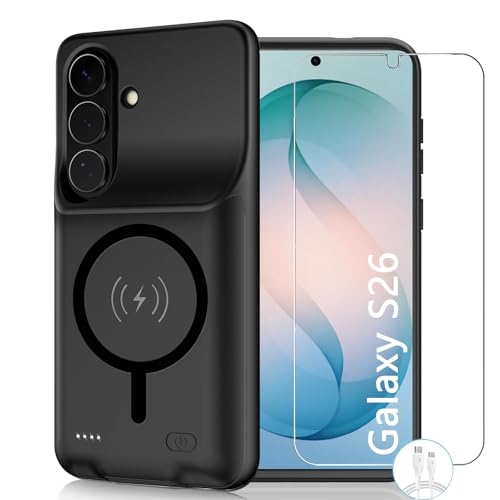 Battery Case for Galaxy S26, 10000mAh High Capacity Portable Rechargeable Protective Case Supported Qi Wireless Charging Compatible with Galaxy S26 (6.3 inch) Extended Battery Charger Cover -Black - size: Galaxy S26