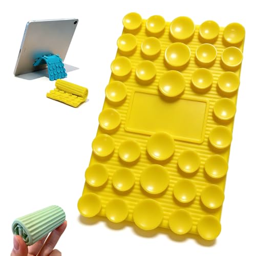 Silicone Phone Stand with Aluminum, Foldable Bendable Adjustable Holder for Desk, Portable Multi-Angle Stand (Yellow) - color: Yellow