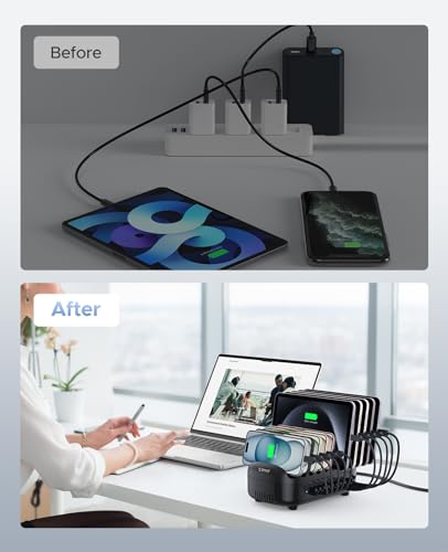 ORICO 10-Port Charging Station, 120W Max Output USB Charger Dock, Black - color: 10 USB Ports, Black