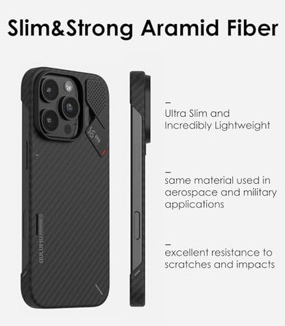 Aulumu A16 Aramid Fiber iPhone 16 Pro Max Case | 1500D Ultra Slim Woven | Real Cooling | Compatible with MagSafe - size: iPhone 16 Pro Max