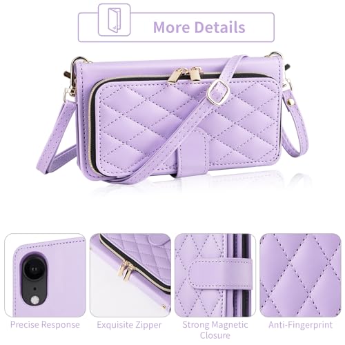 Argyle Wallet Case for iPhone XR 6.1 with Wrist Strap Shoulder Strap Card Slot Zipper Purse PU Leather Stand Phone Cover for iPhoneXR iPhone10R i Phonex 10XR 10R RX CR iPhoneXRcases Purple | Wrist/Shoulder Strap, Card Slot, PU Leather Stand, Phone Cover,