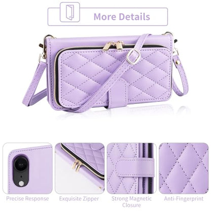 Argyle Wallet Case for iPhone XR 6.1 with Wrist Strap Shoulder Strap Card Slot Zipper Purse PU Leather Stand Phone Cover for iPhoneXR iPhone10R i Phonex 10XR 10R RX CR iPhoneXRcases Purple | Wrist/Shoulder Strap, Card Slot, PU Leather Stand, Phone Cover,