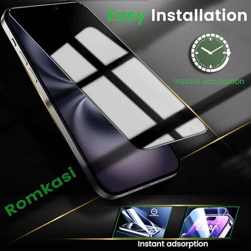 Romkasi 4 Pack Privacy Screen Protector for iPhone 16 6.1 Inch with 4 Pack Camera Lens Protector, Anti Spy Tempered Glass Film, Anti-Scratch, Touch Sensitive, Case Friendly - color: iPhone 16