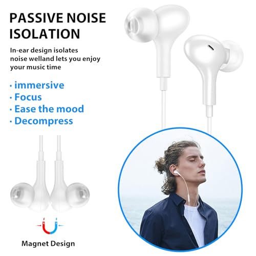 ASKUBSKU Wired Earbuds 3.5mm Headphones for Chromebook PC School, White - color: White
