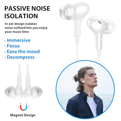 ASKUBSKU Wired Earbuds 3.5mm Headphones for Chromebook PC School, White - color: White