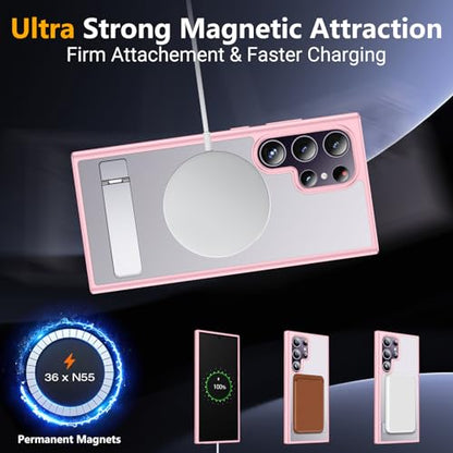 SPIDERCASE Magnetic for Samsung Galaxy S24 Ultra Case, with Invisible Kickstand [Military Grade Drop Protection] [2 pcs Tempered Glass Screen Protectors] Shockproof Slim Case,Pink - color: Pink