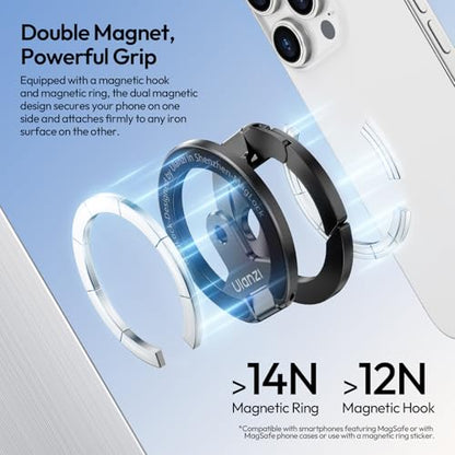 ULANZI MA02 Dual Magnetic Ring Phone Grip Stand, Aluminum for MagSafe Gym Kickstand Compatible with iPhone 17-12 Series, Foldable Phone Tripod Mount with 1/4" Screw for Live Streaming Vlog, Silver - color: Silver