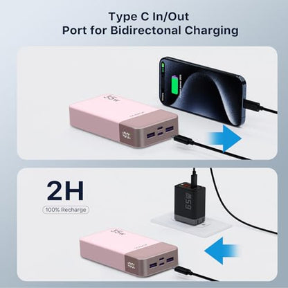 JUOVI Portable Charger 35W 20000mAh Power Bank - color: Pink