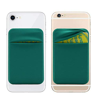 Neoprene Cell Phone Card Holder 6 Cards Adhesive Mini Secure Wallet ID Credit Card Pocket Purse stick on Smartphone for iPhone 16/15/SE, Galaxy S24/S23/A75/A55/A14/Note 22 Ultra (Green) - color: Green