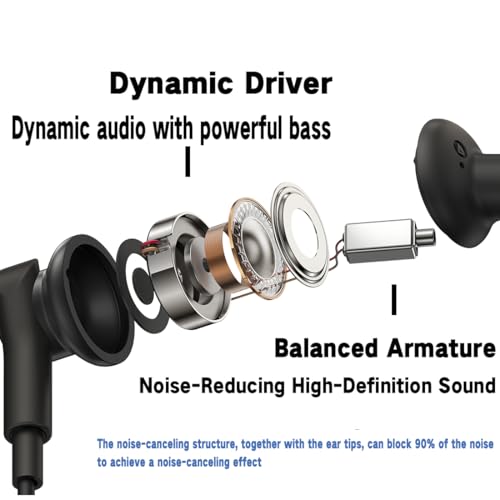 USB C Wired Headphones with Noise-Canceling Mic Powerful Bass In ear Earbud