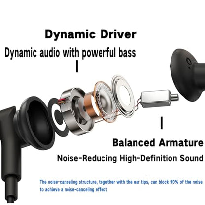 USB C Wired Headphones with Noise-Canceling Mic Powerful Bass In ear Earbud