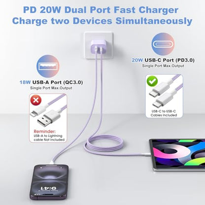 4Pack for iPhone 15 16 17 Charger Fast Charging 20W Dual Port USB C Charger