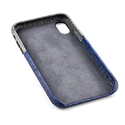 Dockem Luxe Wallet Case for iPhone X/XS: Slim Minimalist Case w/ 2 Credit Card Holder Slots: UltraGrip Canvas Style Synthetic Leather [5.8, Blue] - color: Blue and Grey