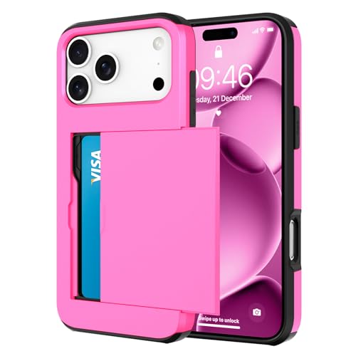 Wallet Case for iPhone 17 Pro Max with 2 Card Holder Credit Slot - color: Hot Pink, size: iPhone 17 Pro Max