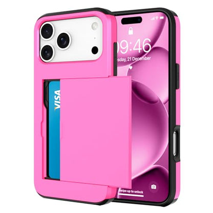 Wallet Case for iPhone 17 Pro Max with 2 Card Holder Credit Slot - color: Hot Pink, size: iPhone 17 Pro Max