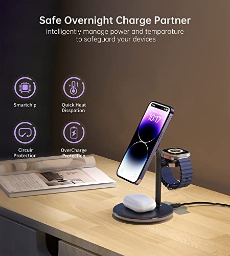 3 in 1 Magnetic Wireless Charging Station for Apple Devices,15W for Magsafe - color: Dark Purple