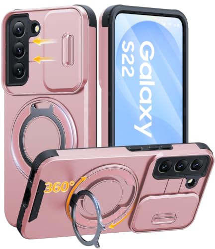 JAME for Samsung Galaxy S22 Case with Ring Stand & Slide Camera Cover Pink - color: Pink, size: Galaxy S22