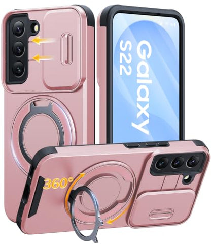 JAME for Samsung Galaxy S22 Case with Ring Stand & Slide Camera Cover Pink - color: Pink, size: Galaxy S22