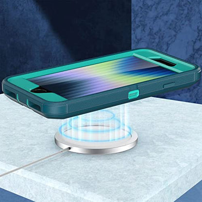 MXX Case Designed for iPhone SE 2022 /SE 2020 Heavy Duty Protective Case with Screen Protector [3 Layers] Rugged Rubber Shockproof Protection Cover & Rotating 360 Degree Belt Clip (Turquoise) - color: Turquoise