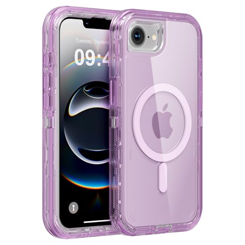 Follaroma Magnetic for iPhone 16e & iPhone 17e Case,Heavy Duty Cases,Purple | Compatible with MagSafe, Heavy Duty Shock proof Protection, Military-Grade Anti-Drop, Dual Layer Transparent Protective Cover - color: Purple, size: iPhone 16e/iPhone 17e 6.1''
