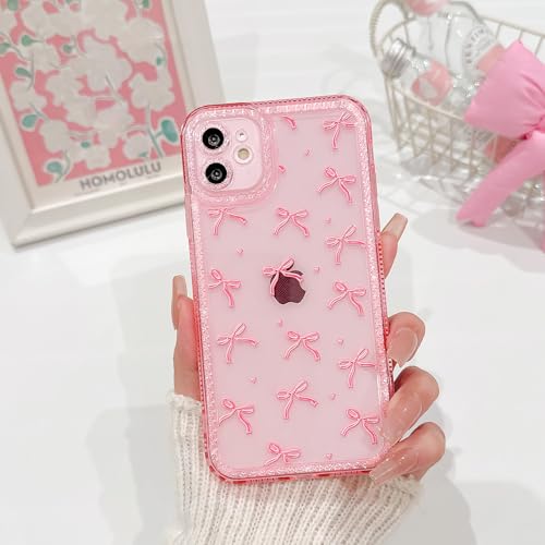 NITITOP Compatible with iPhone 11 Case Cute Clear Pink Glitter Bow Knot Design Shiny Star Sparkle Bling Diamond Girls Women Soft TPU Shockproof Protective Phone Cover - Large Bow Heart - color: Large Bow Heart, size: iPhone 11