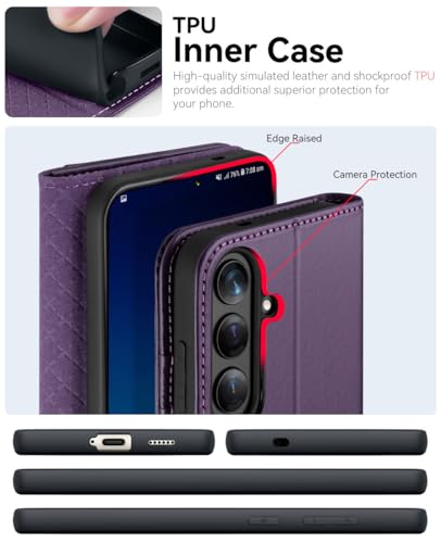 OCASE Compatible with Galaxy S25 Wallet Case, PU Leather Flip Folio Case with Card Holders RFID Blocking Kickstand [Shockproof TPU Inner Shell] Protective Phone Cover 6.2 Inch 2025, Dark Purple - color: Dark Purple, size: Samsung Galaxy S25