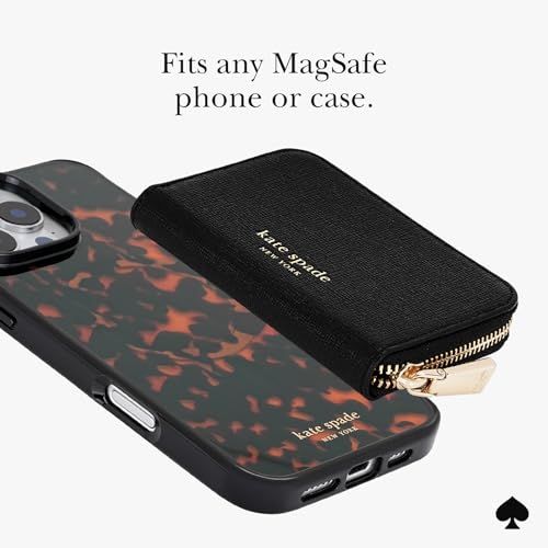 kate spade new york Devin Zip Magnetic Card Holder/Wallet - Black | Stylish Phone Wallet - Compatible w/MagSafe Phones & Cases -Detachable MagSafe Wallet for iPhone 17 Pro Max/16/15/14/Pixel 10 - color: Black-Devin Zip